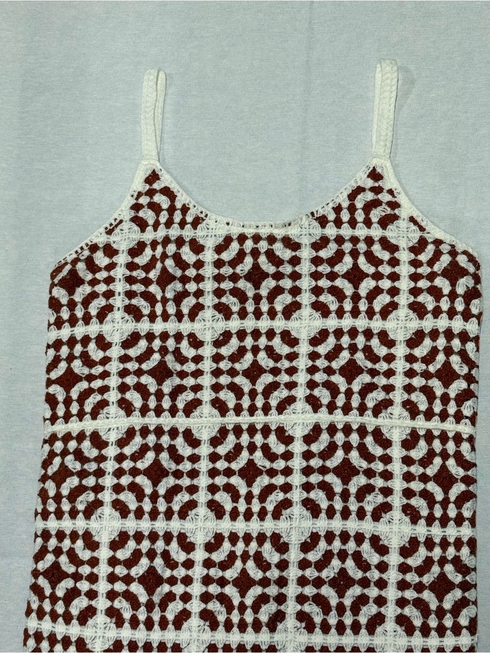 Crochet Mini Dress in Burgundy and White - Picture 3 of 7